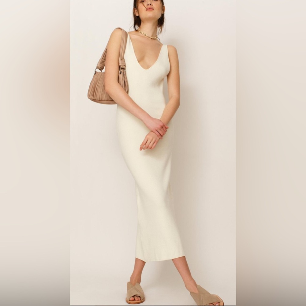 NWT Free People DANIELA Cream Sheath Midi Dress V-Neck Sleeveless Low Back ($78)